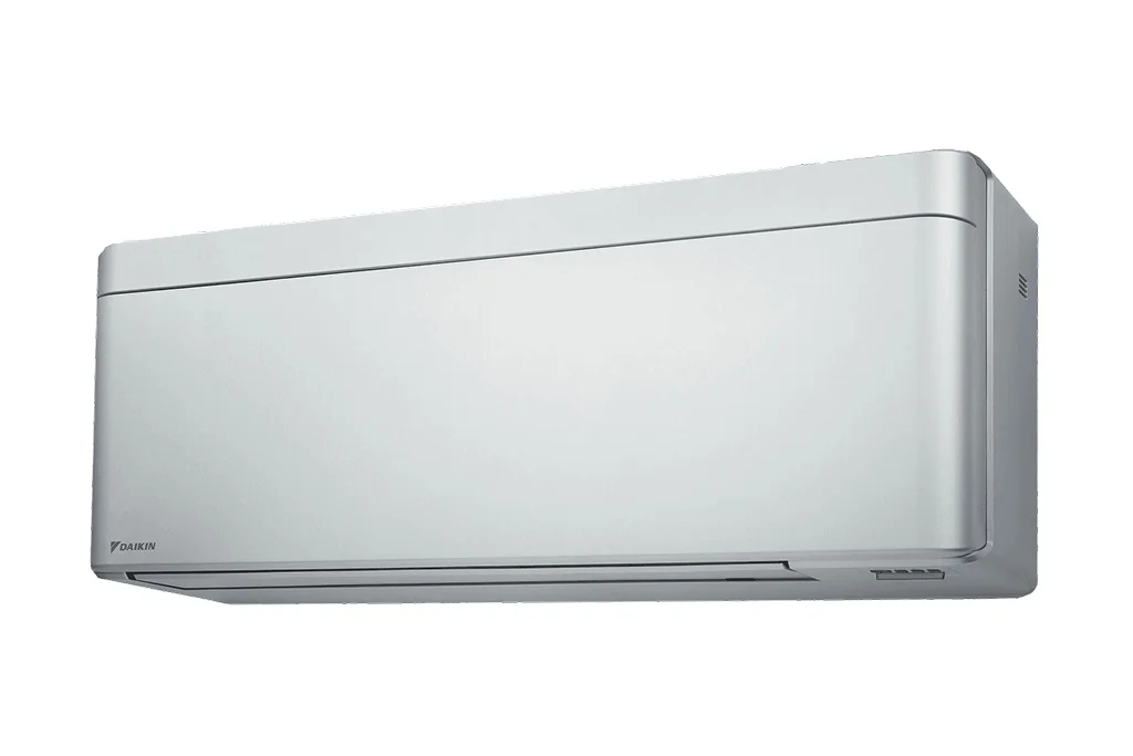 Silver wall-mounted air conditioner unit