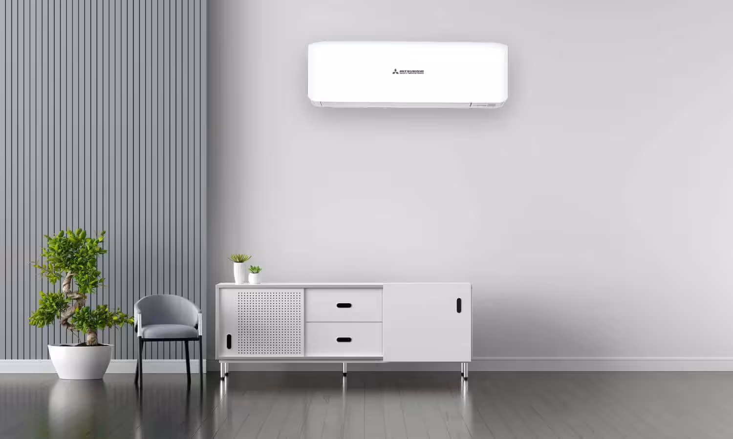 Modern room with air conditioner and furniture