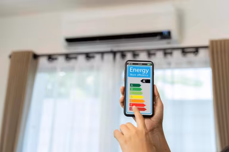 Smartphone displaying energy efficiency app.