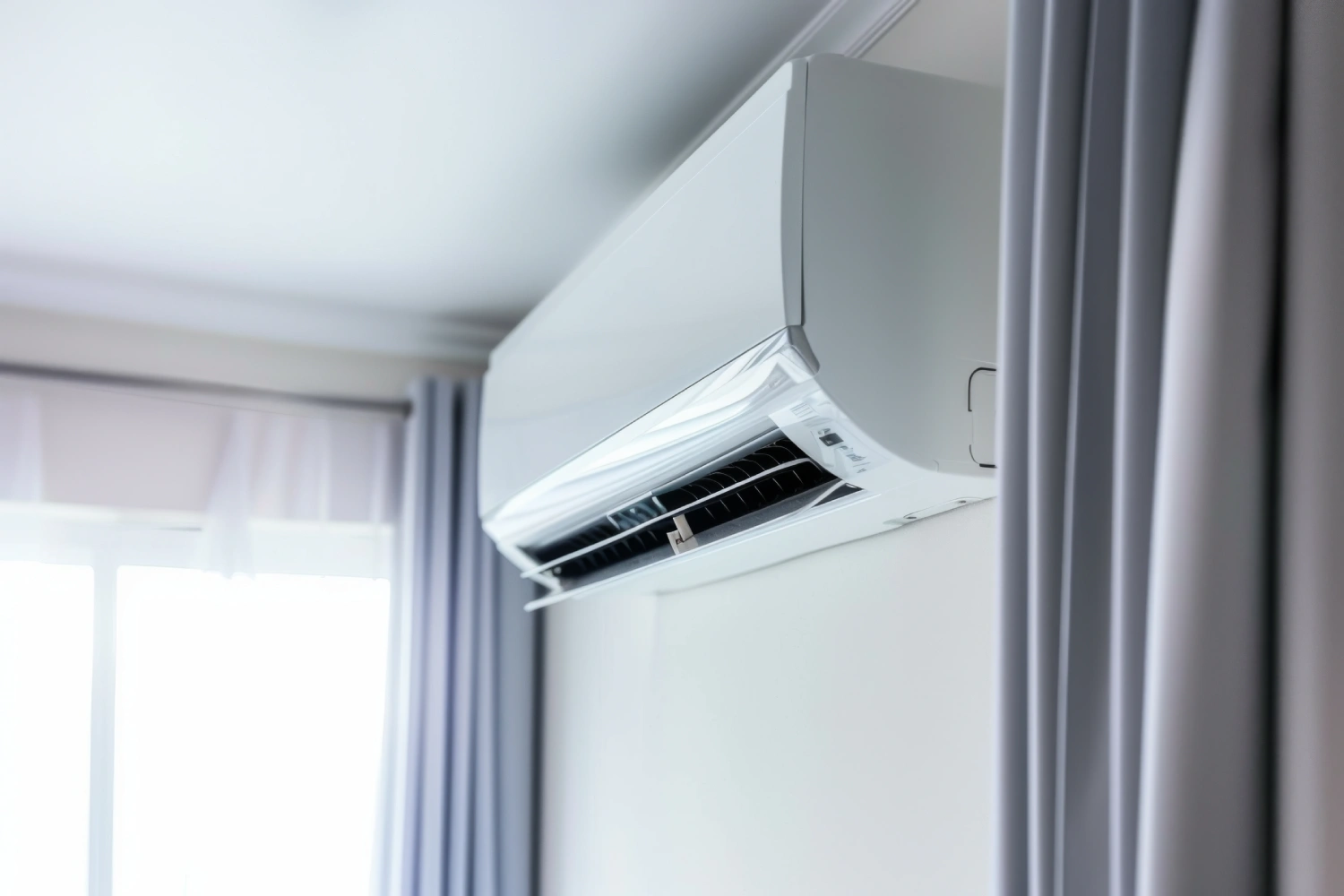 Wall-mounted air conditioner unit in modern room